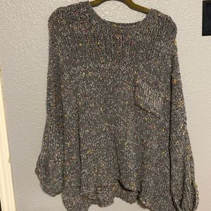 L Love Olive confetti sweater. Size large. Open knit. Oversized w pocket.
